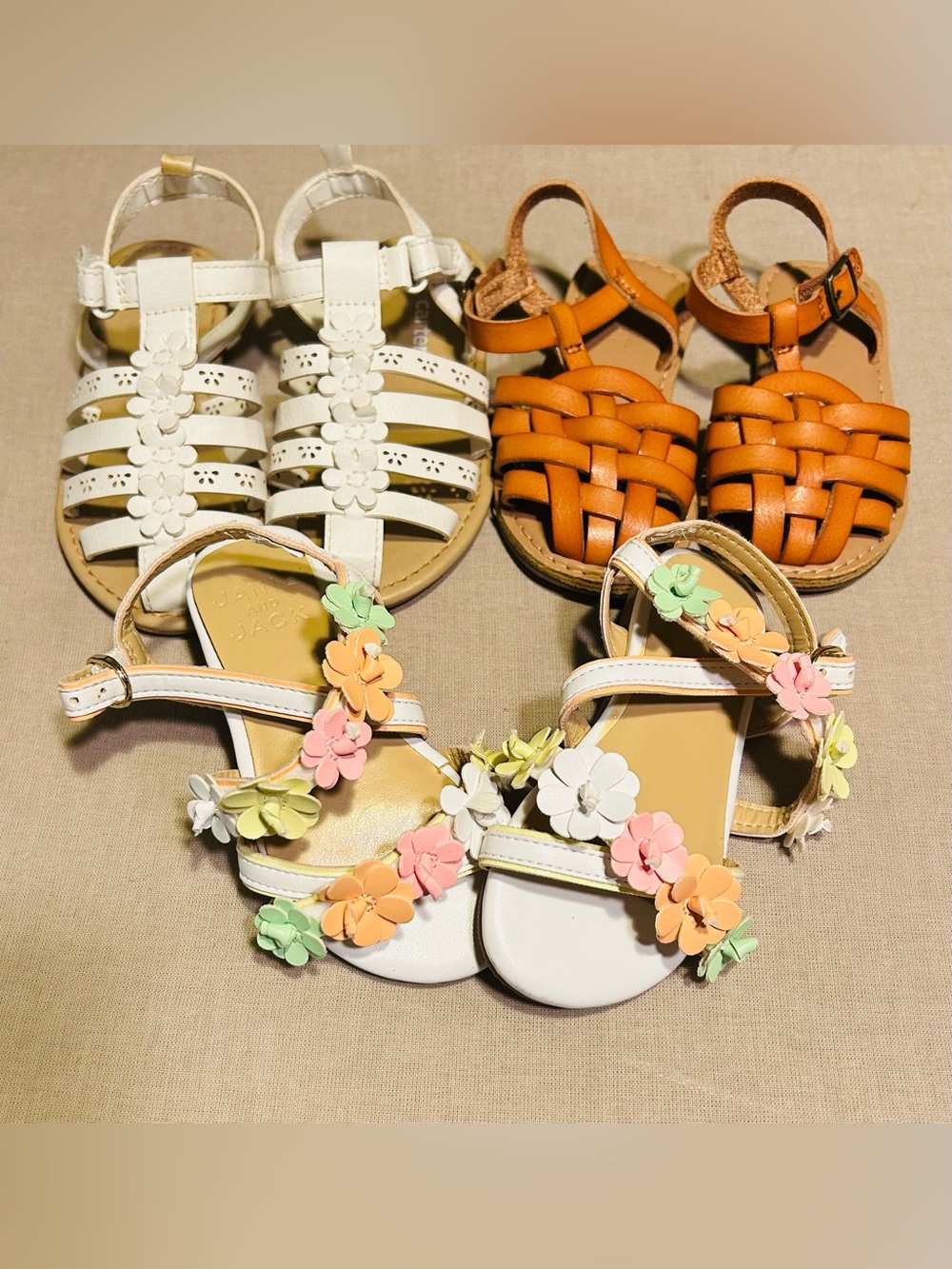 Girls White Floral Strap Sandals with Pastel Accents